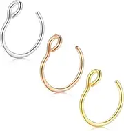[D.Bella] Fake Septum Faux Nose Rings Hoop Stainless Steel Faux Lip Ear Nose Septum Ring Non Piercing Clip On Nose Hoop Rings Body Piercing Jewelry