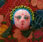 Coconut Mask, Great face with Pigtails, Mexico, Coco Shell, Mexican