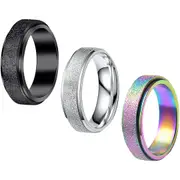 Size 8 Ring Fidget Rotating Spinner Rings Mens Womens Stainless Steel Sparkle