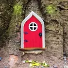 Wooden Miniature Fairy Dwarf Window Door Tree Yard Gnome Sculpture (D)