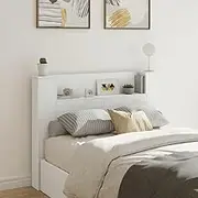 Headboard Cabinet, Storage Bed Headboard Beds Head Frame with LED White 140x16.5x103.5 cm