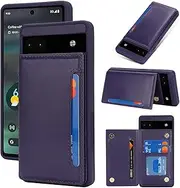 iCoverCase Compatible with Google Pixel 6a Case with Card Holder, Wallet Phone Case for Women Men [RFID Blocking] PU Leather Protective Wallet Case for Pixel 6a (Dark Purple)