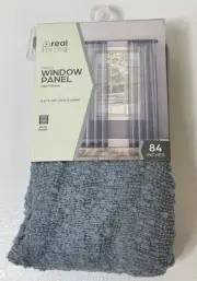 REAL LIVING TINSLEY WINDOW PANEL LIGHT FILTERING 37"X84" BLUE LACE CURTAINS HAZE