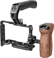 JN-138 Camera Video Cage + Top Handle + Side Wooden Hand Kit Camera Cage Al num Alloy with Cold Shoe Mounts 1/4 Inch & 3/8 Inch Threads Repla ent for ZV-E10 II Camera Black One Size