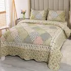 Full Queen Size Green Patchwork Quilt Set Reversible Quilted Bedspread Coverl...