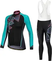 [LMKIJNB] Womens Cycling Jersey Long Sleeves Set Bicycle Clothing Sportswear Biking Suit Tights Spring Autumn Moisture Wicking Quick-Dry UV Protection 3D Gel Padded MTB Outdoor Windproof XC01,C,XL