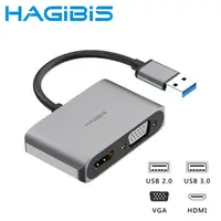 在飛比找PChome24h購物優惠-HAGiBiS海備思 USB3.0轉HDMI/VGA/USB