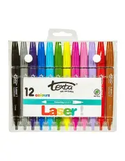 12 Piece Texta Laser Kids Non Toxic Arts Drawing/Colouring 1mm Colour Markers