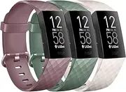 PACK 3 Silicone Bands for Fitbit Charge 4 / Fitbit Charge 3 / Charge 3 SE Replacement Bands for Women Men Small Large (SmokeViolet+Cactus+Starlight, Large: for 7.1"-8.7"wrists)