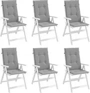 vidaXL Outdoor/Indoor High-Back Chair Cushions - Grey, Polyester Fabric, UV & Water-Resistant, Foam Padding, 6-Pack, 120x50 cm