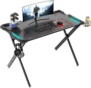 [EUREKA ERGONOMIC] X1-S Gaming Computer Desk with Led Lights, Large Carbon Fiber Surface Cup Holder and Headphone Hook - Black
