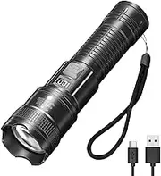 Generic LED Camping Powerful Flashlight USB Charging High Brightness Torch Power Display Zoomable Emergency Flashlight for Outdoor Hiking Fishing