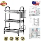 Sturdy 3-Tier Dish Drying Rack with Detachable Plastic Trays for Quick Clean-up