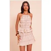 Petite Stone Halterneck Shirred Open Back Top, Stone