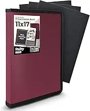 Dunwell 11x17 Art Portfolio Binder with Black Mounting Paper (Ruby), Large Portfolio Folder for Artwork Storage, 24 Clear Plastic Sleeves, Displays 48 Pages, Acid-Free Poly 11 x 17 Presentation Book