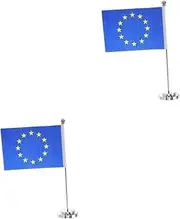 SHINEOFI 2pcs Elegant Eu Flag Stand for Desktop for Office Home Party Decorations