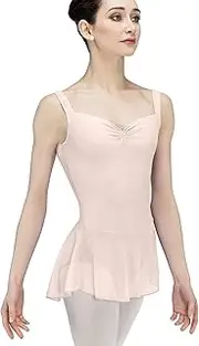 [Wearmoi] Wear Moi Ballet Tank Top Dress Leotard, Women's, Tulle, Skirt, U-Cut Back, Pinch Front, Microfiber (XS Size) Peach