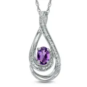 Oval Amethyst and Natural Diamond Accent Loop Pendant in Sterling Silver