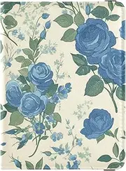 [Amooorous] Vintage Style Floral Pattern Blue Roses Leather decorative Passport Holder Covers Case Vaccine Card Holder Cover Combo Passport Wallet Lightweight, vintage style floral Pattern blue roses, 1 size