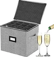 VERONLY Durable Grey Foldable Champagne Flute Storage Box, Hard Shell Stemware Storage Case Organizer for 12 Crystal Champagne Flutes, 13" W x 10" D x 10.6" H