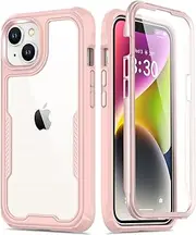 [FUNMIKO] for iPhone 14 Case with Screen Protector,Mili-Grade Heavy Duty Protection Pass 21ft. Drop Tested Durable Slim-fit Clear Plastic Cover Protective Phone Case for Apple iPhone 14 6.1" Light Pink