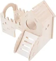 Abaodam Hamster Cabin Hamster House and Habitat Gerbil House Window Wood Hamsters Maze Wood Detachable Double Layer Hut Wood Hamster Maze Hideout Hamster Slide Hideout Khaki Wooden