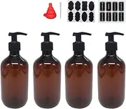 ZMYBCPACK 4 Pack 16 OZ Empty Plastic Pump Lotion Bottles with 1 Pen, Labels & Silicone Funnel, Amber Color Lotion Dispenser with Locking Pump for Body Wash, Shampoo, Massage Lotion, Gel by