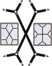 FIBOOMERANG Bed Sheet Straps - Crisscross Fitted Sheet Clips and Sheet Holder Elastic Bands Bedsheet Fasten Suspenders Grippers, 2Pcs/Set Black