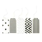 100 x Gift Tags 5 x 11cm, Pretied Cotton string. Black White Chevron dots, etc