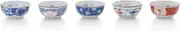 Saikaitoki Small Bowl, Japanese Tableware, Cutlery, Hasamiyaki, New Year Set, Dyed and Nishiki-e Changing Chrysanthemum Shape, Small Pot (Set of 5 Patterns)