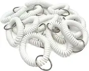 Plastic Coil Wrist Band Key Ring Stretchable Spring Bracelet Key Chain Keyring Holder - White 50Pcs