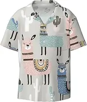 [YANYU] Llama Cactus Print Hawaiian Shirts Men Short Sleeve Button Down Cuban Collar Shirt Summer Beach Days