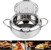 Japanese Deep Frying Pot, Tempura Frying Pot With Thermometer Induction Cooker Compatiblel 24Cm, 304 Stainless Steel Japanese Fry Pot for French Fries Shrimp Chicken And Shri