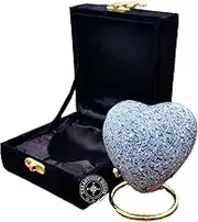 Grey Cremation Urn for Ashes Keepsake Heart Urn with Black Box and Brass Stand Mini urn for Your Loved one Adult & Funeral Burial for Adults and Infants