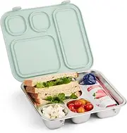 Elk and Friends Kids Stainless Steel Bento Lunch Box with Silicone Lid | Leak-proof | Toddlers Lunch Container | 4 Compartments | Dishwasher Safe
