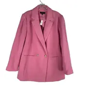 NWT Talbots Double Knit Long Blazer Jacket Double Breasted Pink Women Size 14W