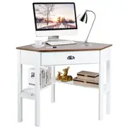 Giantex Corner Computer Desk Laptop Writing Table Workstation W/Storage Shelf & Drawer White