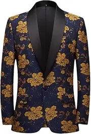 [Bciopll] Mens Floral Jacquard Blazers Slim Fit Tuxedo Suit Blazer Jacket Men Wedding Stage Costume