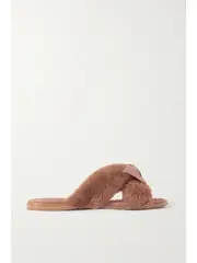 [ALEXANDRE BIRMAN] ALEXANDRE BIRMAN - Maxi Clarita Bow-embellished Suede-trimmed Shearling Slides - Light brown - IT35.5 IT 35.5 Brown
