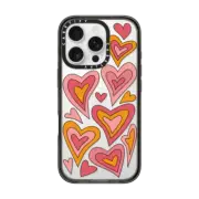 iPhone 16 Pro Impact Case pastel pink hypnotic retro hearts