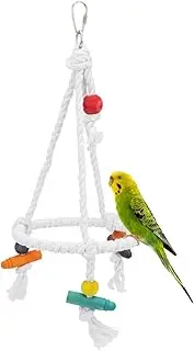 Hypeety Pet Bird Parrot Swing Hanging Toy Parakeet Budgie Conures Quaker Parrots Cage Hammock Swing Toy Round Cotton Rope Toy Hanging Toy