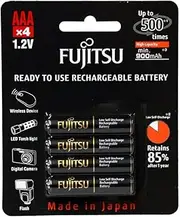 Fujitsu 950mAh Ready to Use Rechargeable NiMH AAA Battery (Pack of 4)