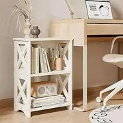 Narrow PVC 3-Tier Bedside Table: Space-Saving Bedside Table with Storage Shelf - White Slim Nightstand for Small Spaces, Bathroom, Dorm, Office & Living Room