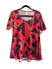 NWT LuLaRoe XS Perfect T Tunic Top Coral Blue Feather Abstract Scoop Neck #3836