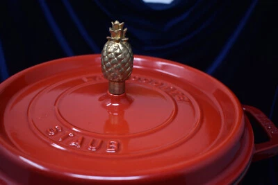 Staub 4qt Cocotte Dutch Oven Cast Iron Cherry Red Pineapple Knob NIB