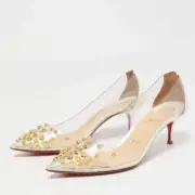 NEW CHRISTIAN LOUBOUTIN Collaclou 55 2.1 Spiked Patent PVC Snow White Gold 11 41