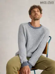 White Stuff Blue Textured Crew Neck Jumper (AP7681) | $78