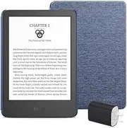 Kindle Essentials Bundle including Kindle (2024 release) - Black, Fabric Cover - Denim, and Power Adaptor