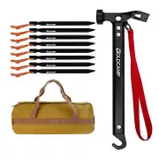 8 Pack Tent Stakes and Hammer with Canvas Storage Bag, Heavy Duty Camping Sta...