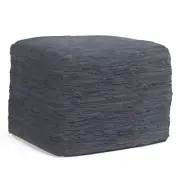 Simplihome Floor Cushion Pouf Ottoman Dark Blue Leather Woven Footstool